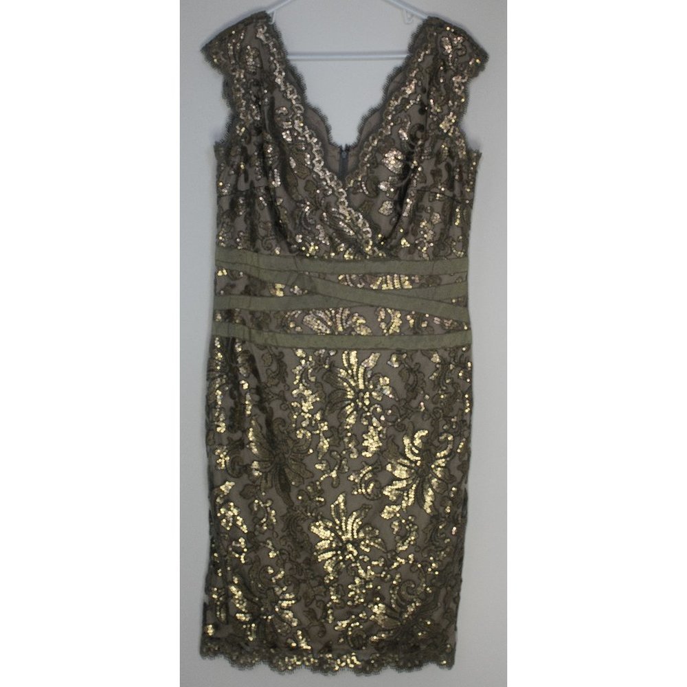 Tadashi Shoji metalic green sequin lace dress - 16